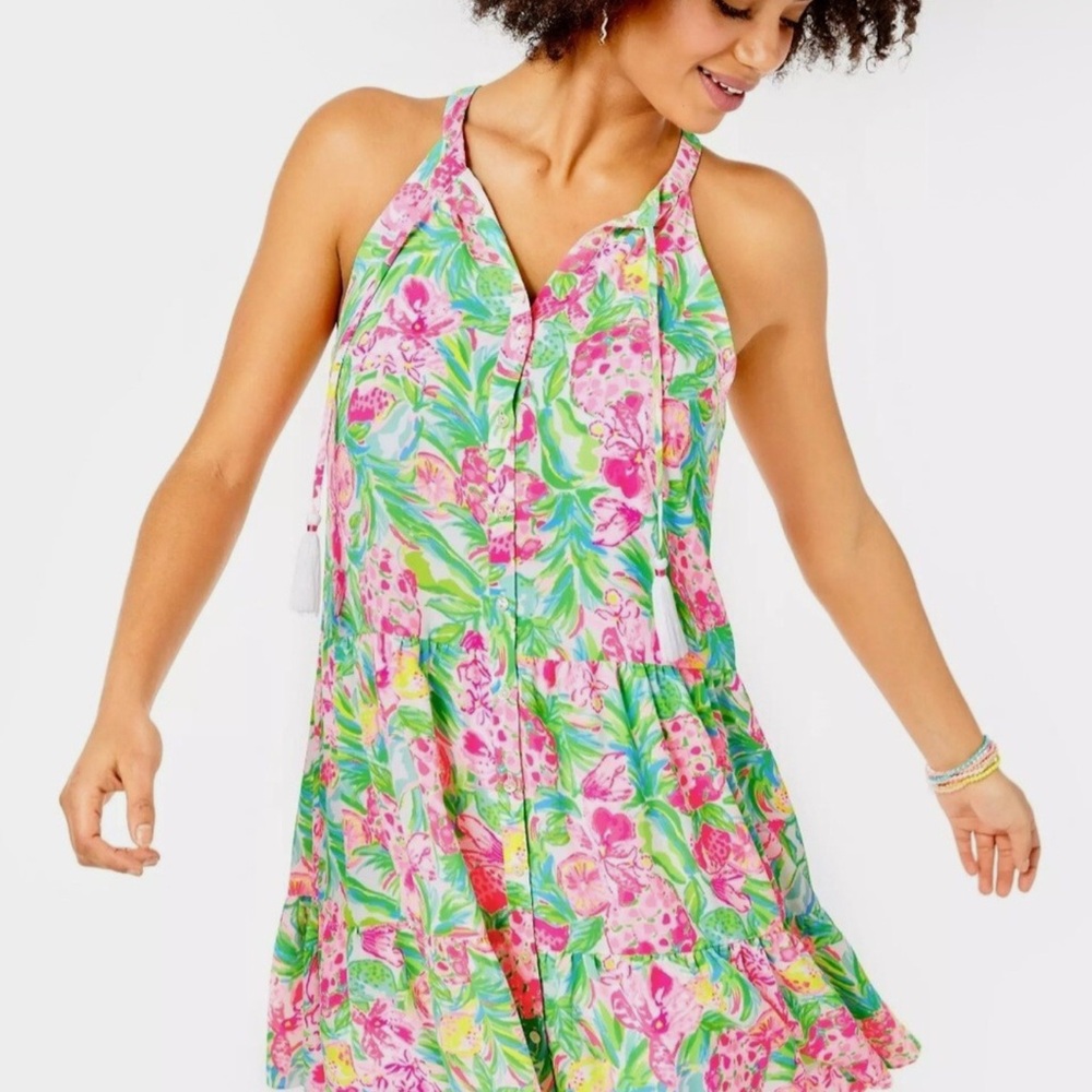 Lilly Pulitzer Carolane Lileeze Halter Swing Dress Pear Necessities Size XXS